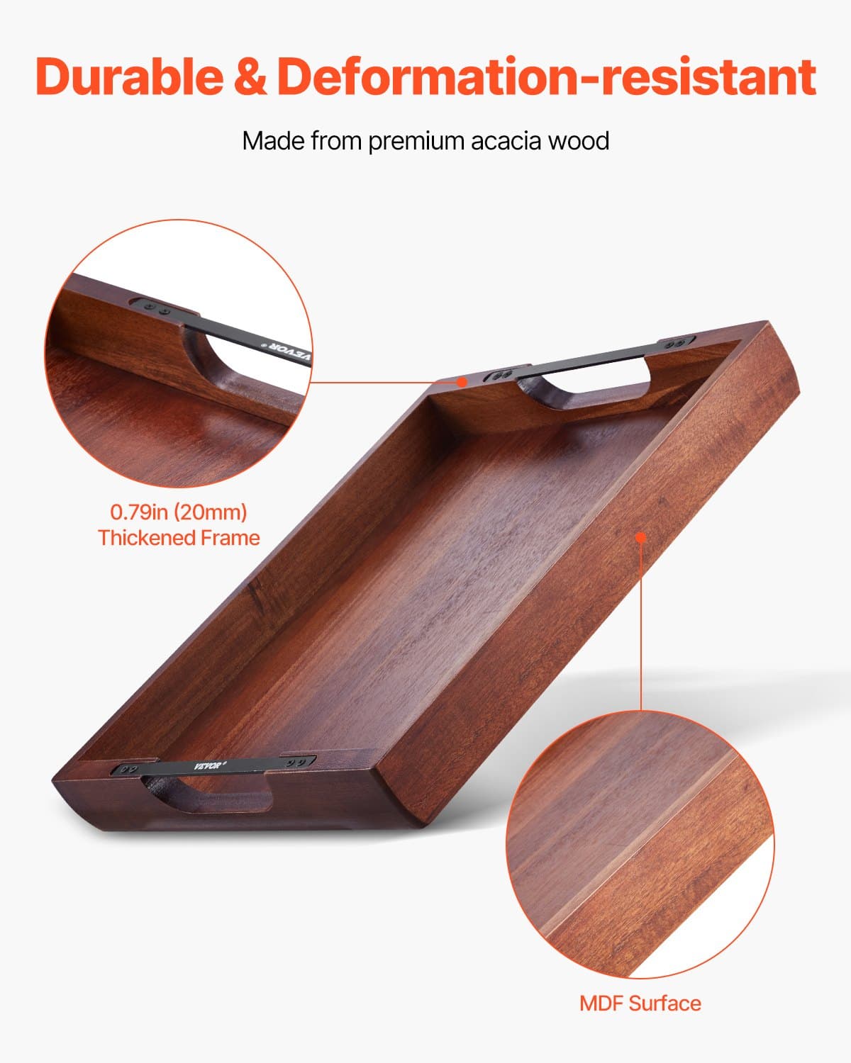 Acacia Serving Tray Table for Food, Laptop, and Drinks