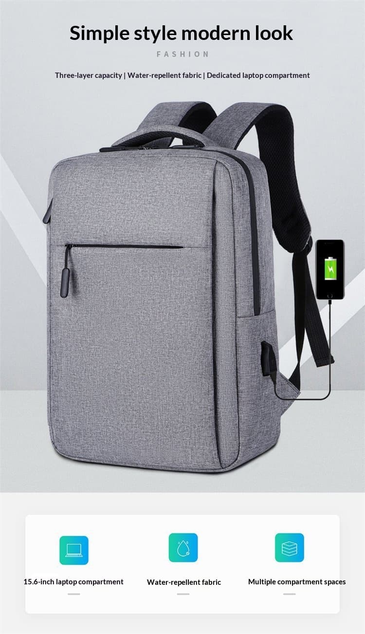 New Men's Backpack With Large Capacity, Multifunctional Backpack, Business Computer Bag, USB Charging Backpack - Gray — grey