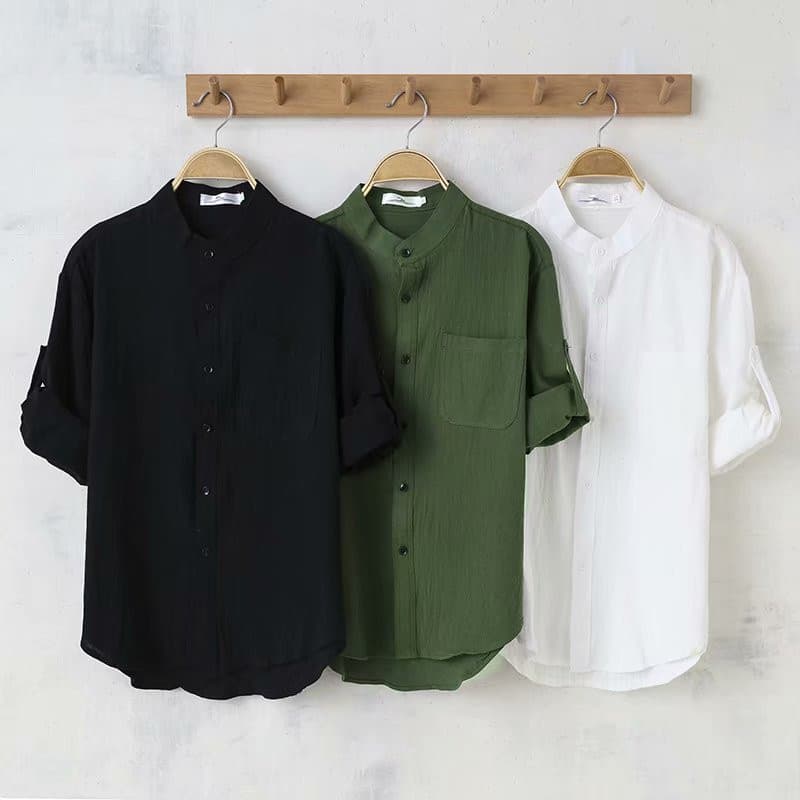Summer Linen Shirt Men's Cotton And Linen Casual Loose Shirt — White-L
