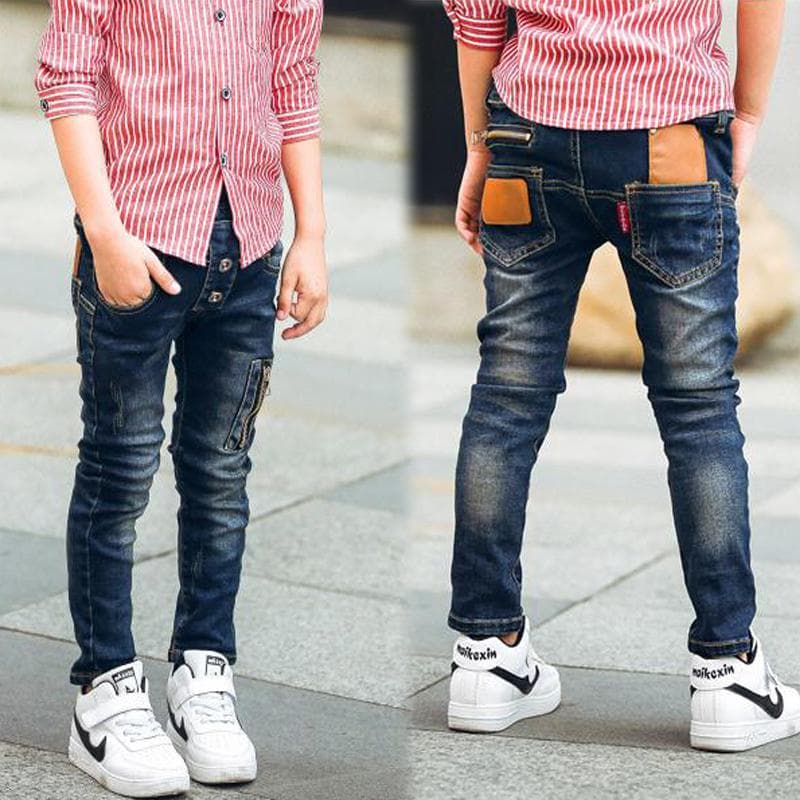 Boys dark blue stretch denim jeans front view