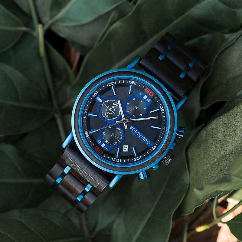Men s Wooden Chronograph Watch — Blue