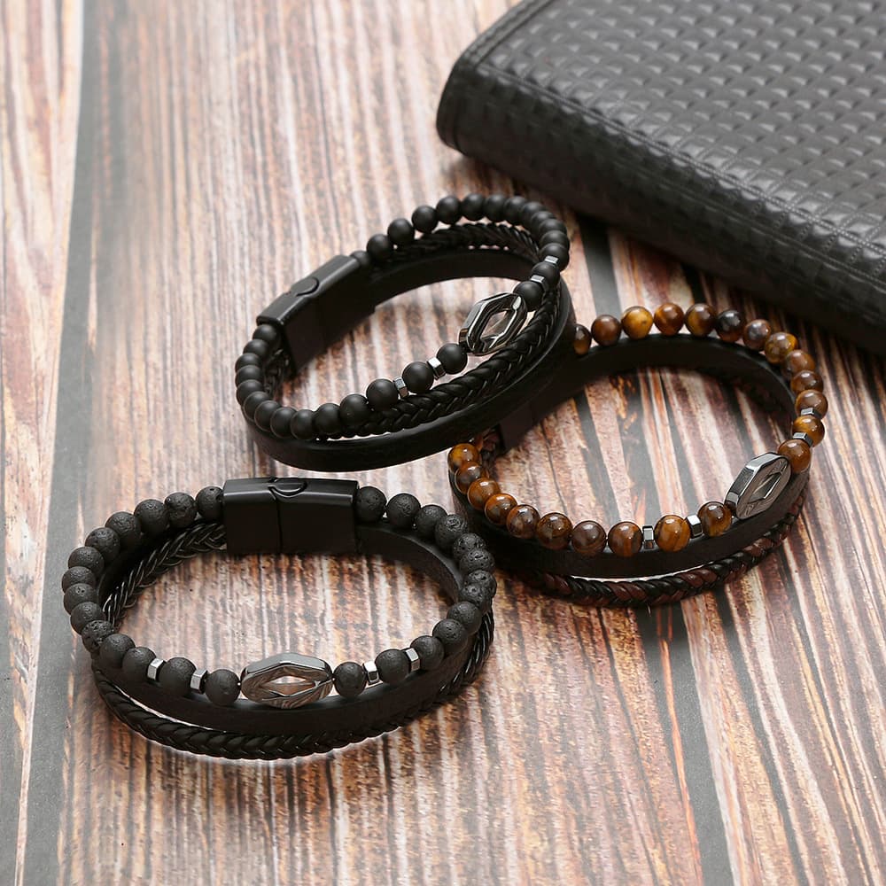 Diamond Natural Stone Stainless Steel Bracelet