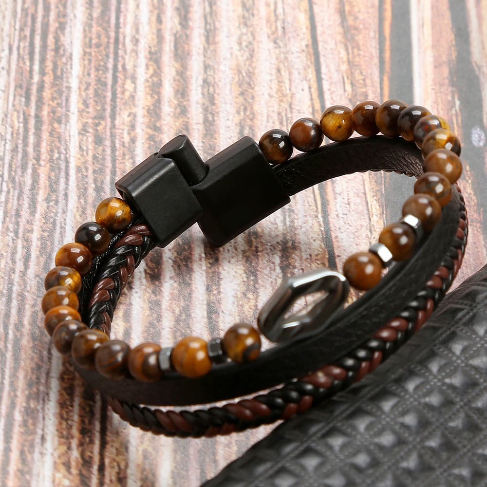 Diamond Natural Stone Stainless Steel Bracelet