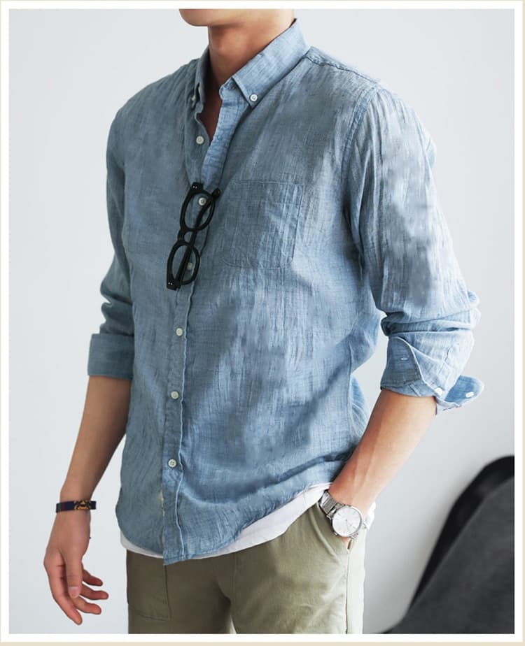 Linen Shirt Men's Long Sleeve Thin Casual Cotton Linen Shirt