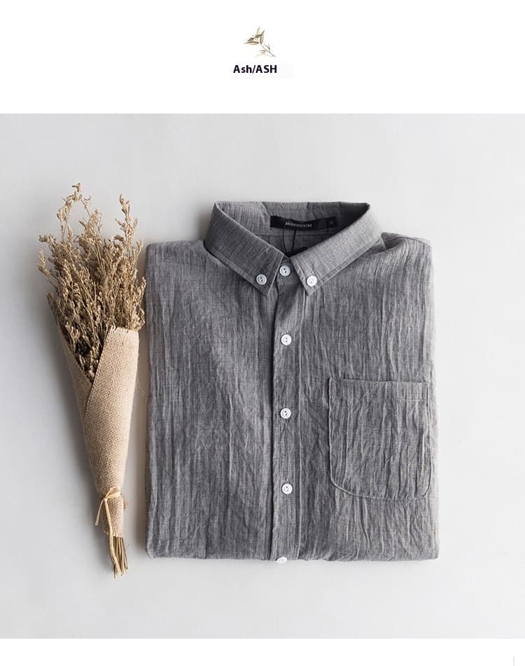 Linen Shirt Men's Long Sleeve Thin Casual Cotton Linen Shirt