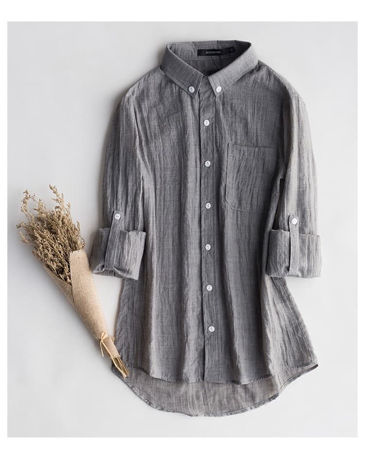 Linen Shirt Men's Long Sleeve Thin Casual Cotton Linen Shirt