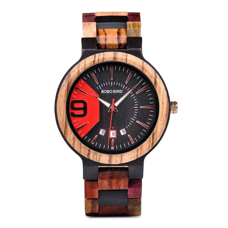 Wooden watch for men — Black Red
