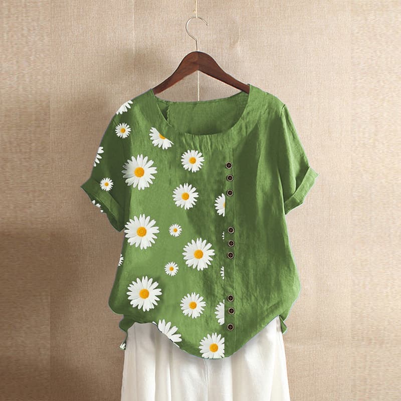 Linen Blouse Shirt — Green-L