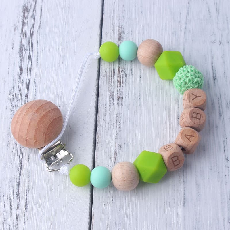 Wood & Silicone Pacifier Clip for Baby