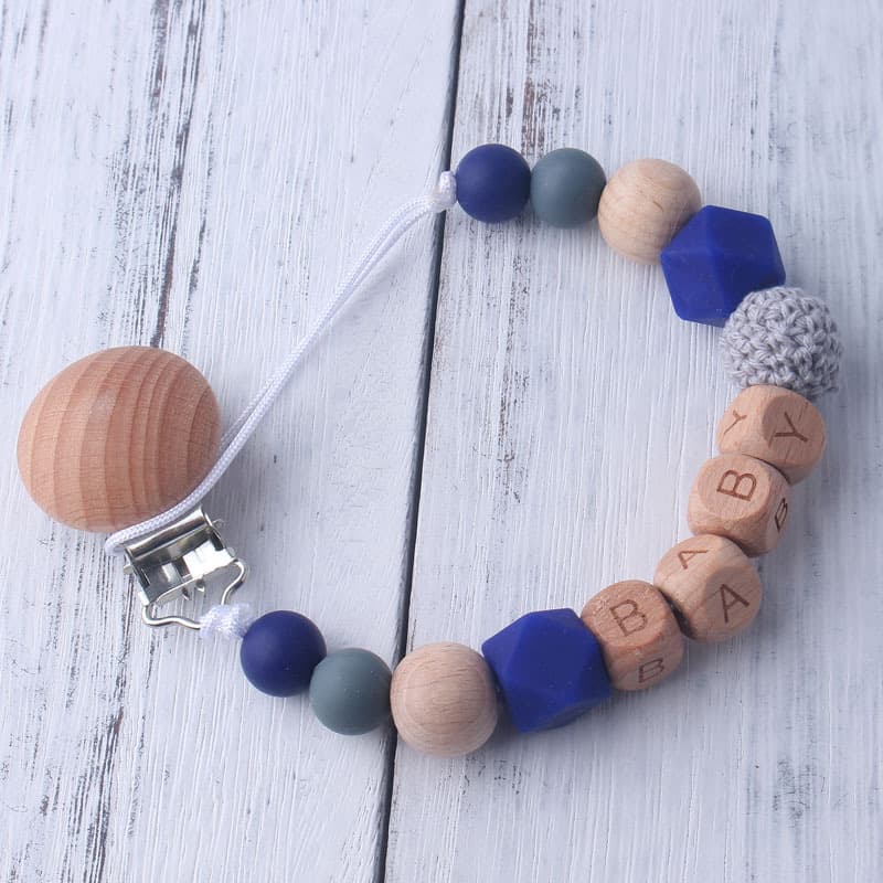 Wood & Silicone Pacifier Clip for Baby
