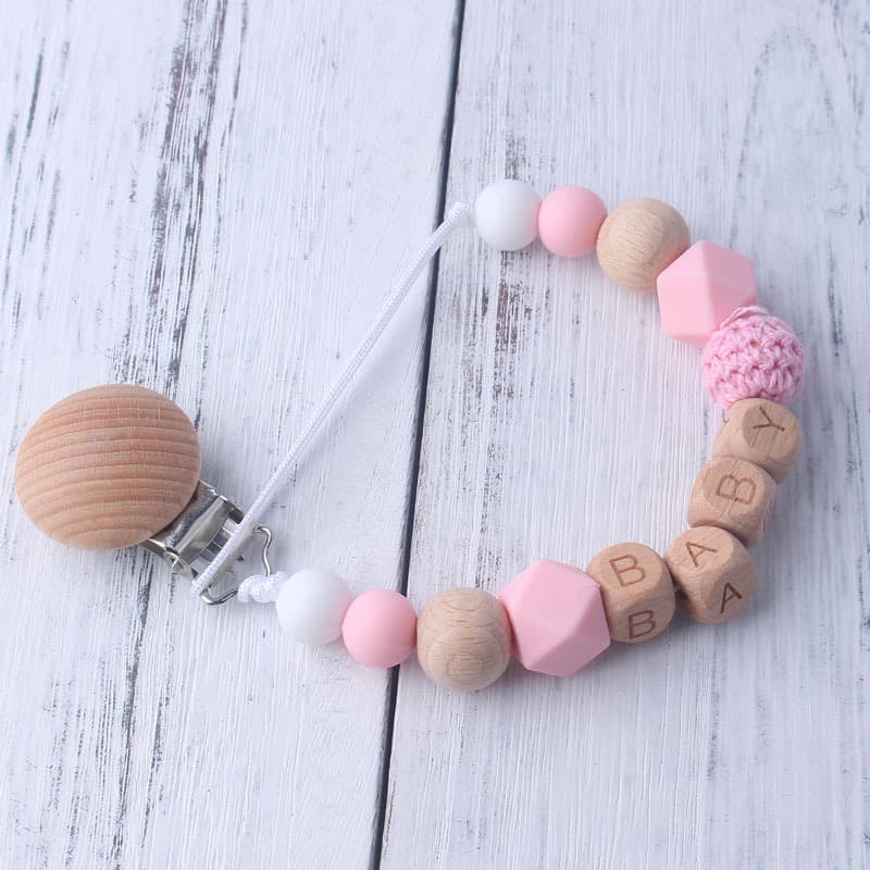 Wood & Silicone Pacifier Clip for Baby
