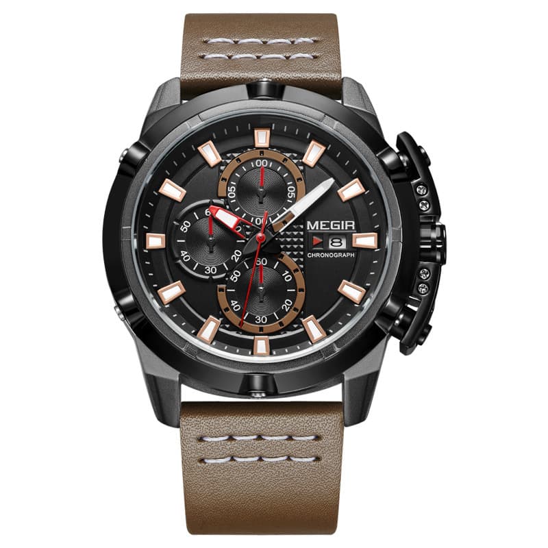 Multifunctional chronograph calendar quartz watch — Black brown