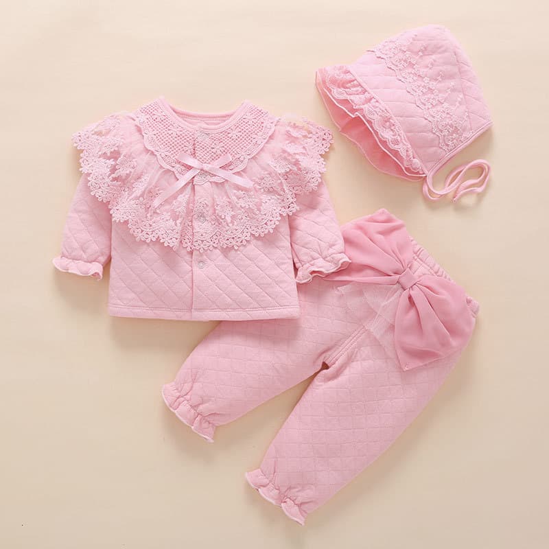 Baby Girl Fall/Winter 3-Piece Cotton Set with Cap
