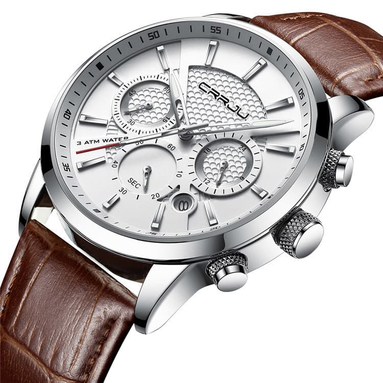 CRRJU six-hand chronograph watch — Brown Silver