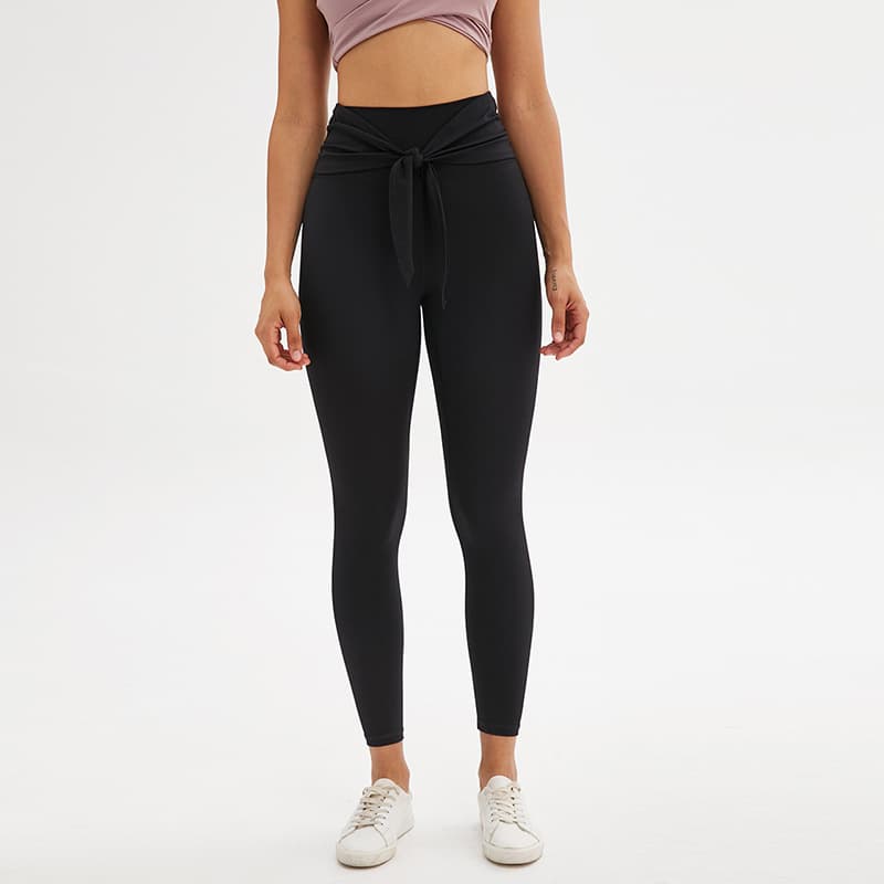 Nine-point legging yoga pants with straps — Black-M
