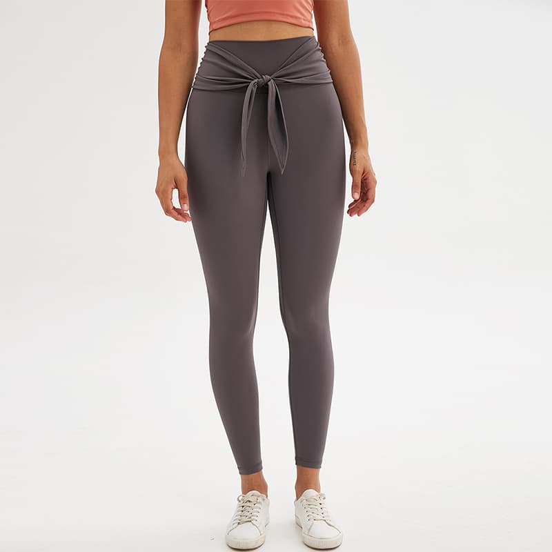 Nine-point legging yoga pants with straps — Grey-L