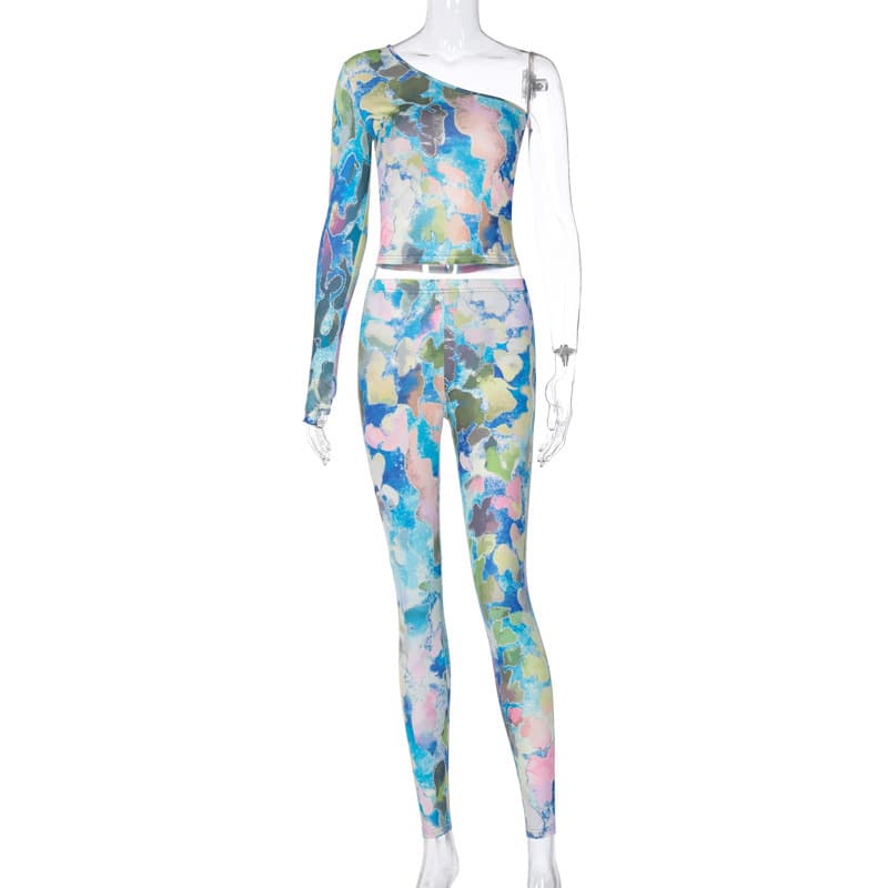 Tie-Dye One-Shoulder Yoga Workout Tights for Women