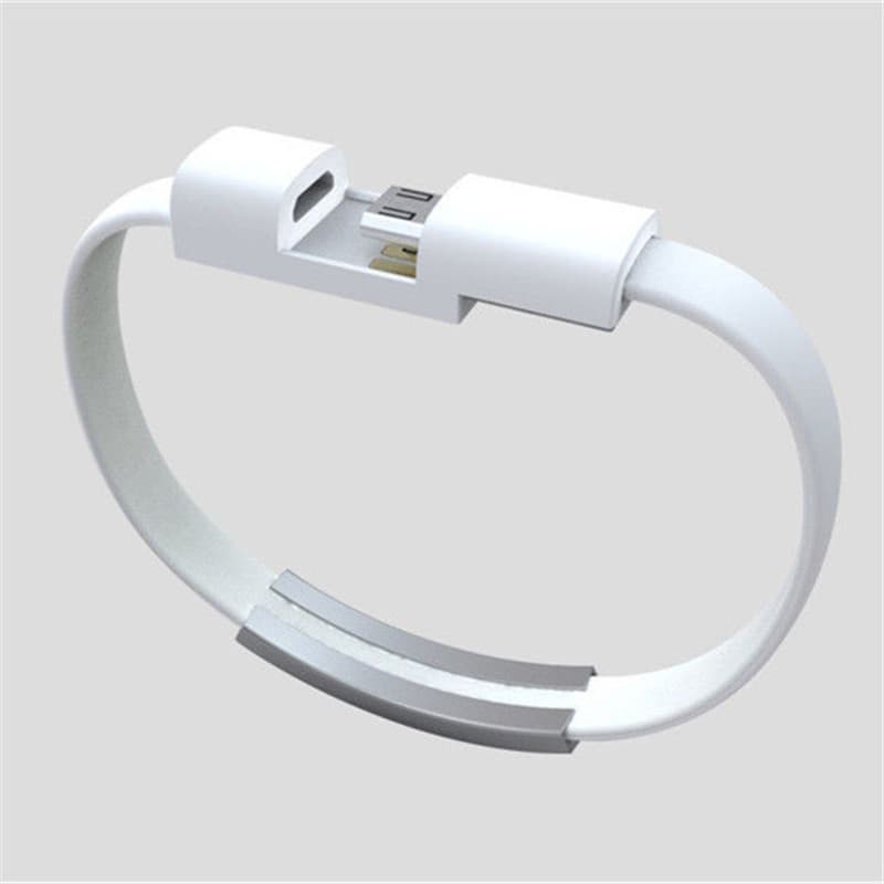 Bracelet data cable USB silicone charging short cable — White-Android-10pcs