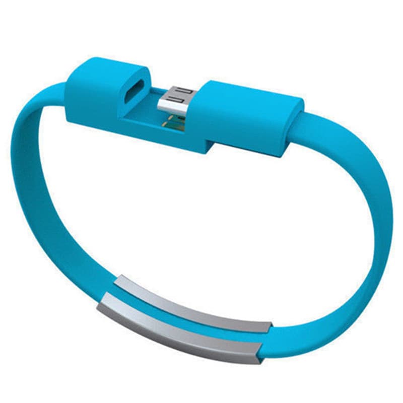 Bracelet data cable USB silicone charging short cable — Blue-Android-10pcs
