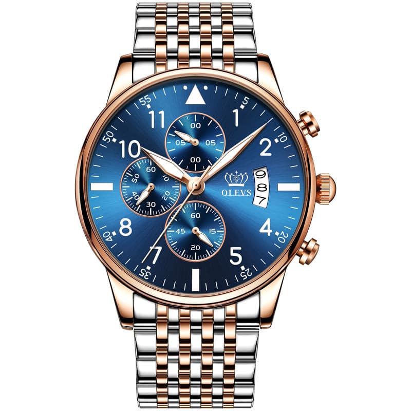 Multifunctional Chronograph Quartz Watch Luminous Waterproof Men's Watch — Blue