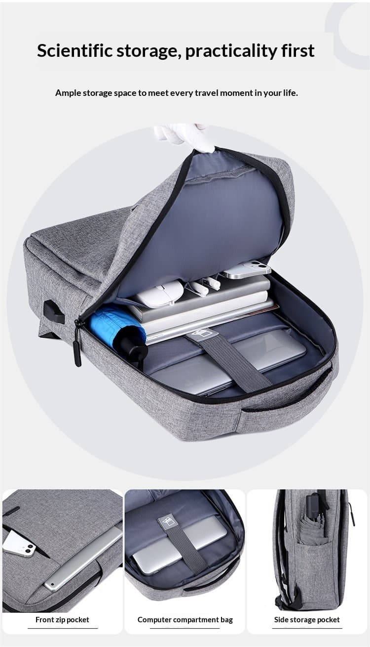 New Men's Backpack With Large Capacity, Multifunctional Backpack, Business Computer Bag, USB Charging Backpack - Gray — grey