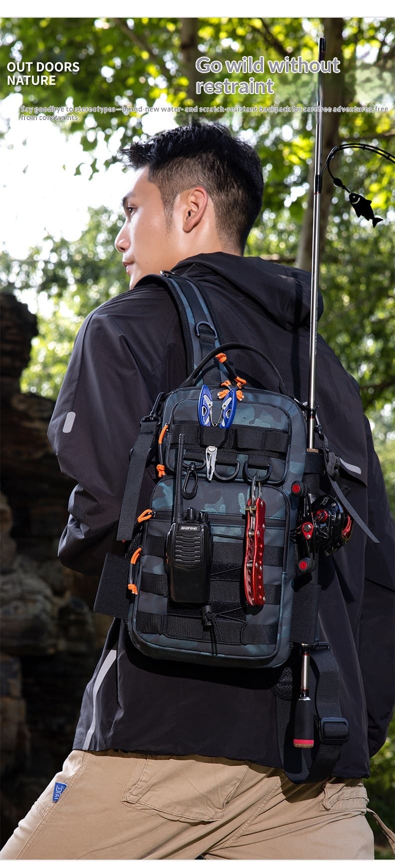 Outdoor Lure Bag New Multi-Functional Single & Double Shoulder Fishing Gear Backpack Camouflage Lightweight Handheld Fishing Equipment Storage Bag - Blue — Blue