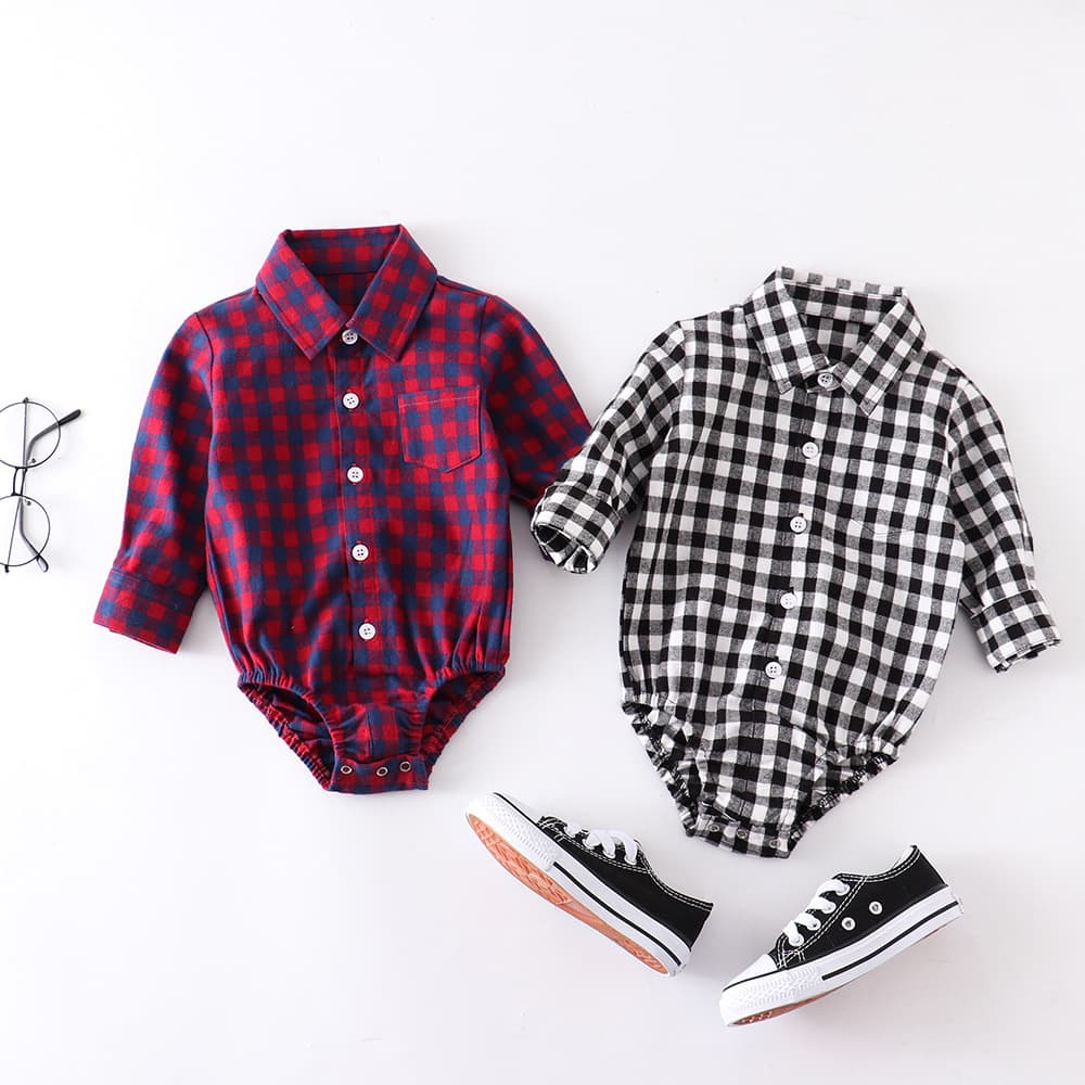 Baby Boy Long-Sleeve Plaid Cotton Romper