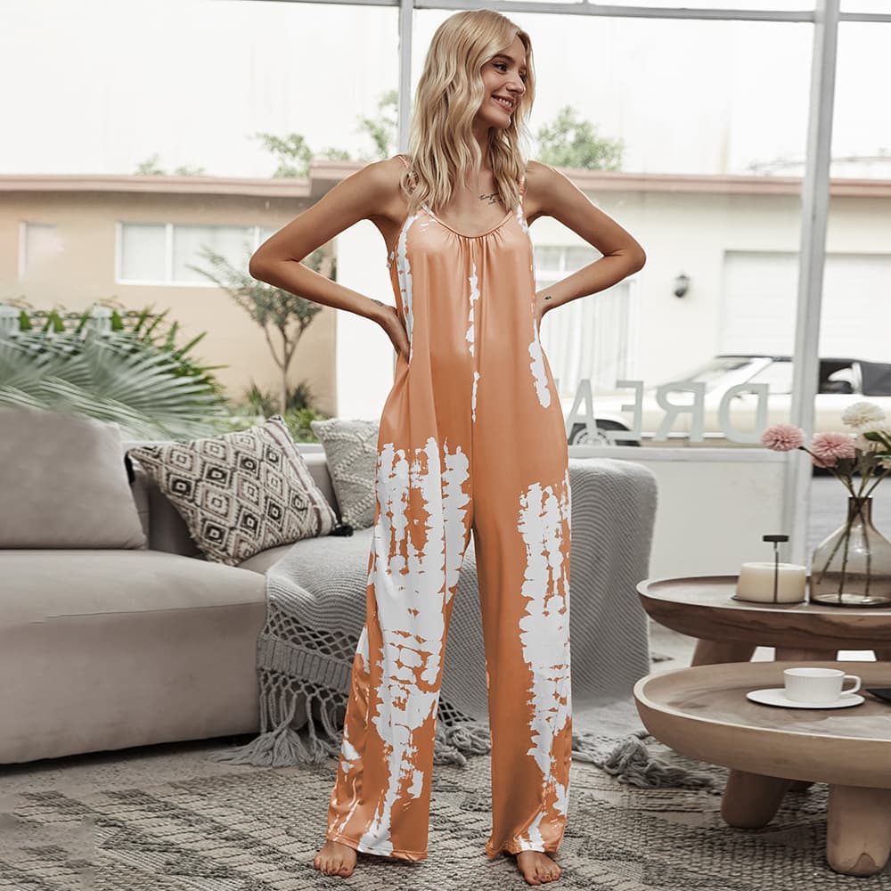 Summer European And American Temperament Tie-dye Printing Gallus Siamese Trousers Women