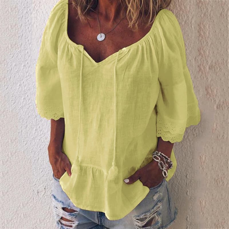 Cotton Linen Shirt — Yellow-L