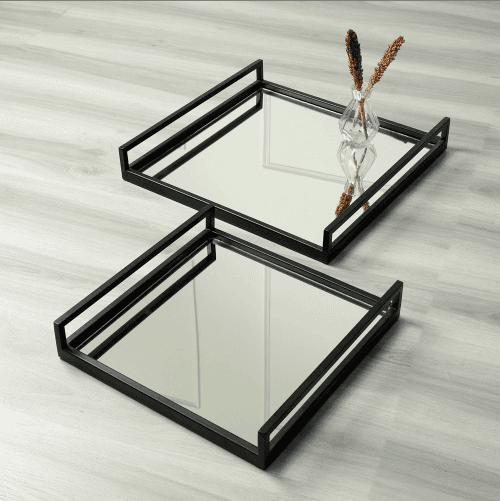 Handcrafted Serving Tray with Wood and Metal Accents