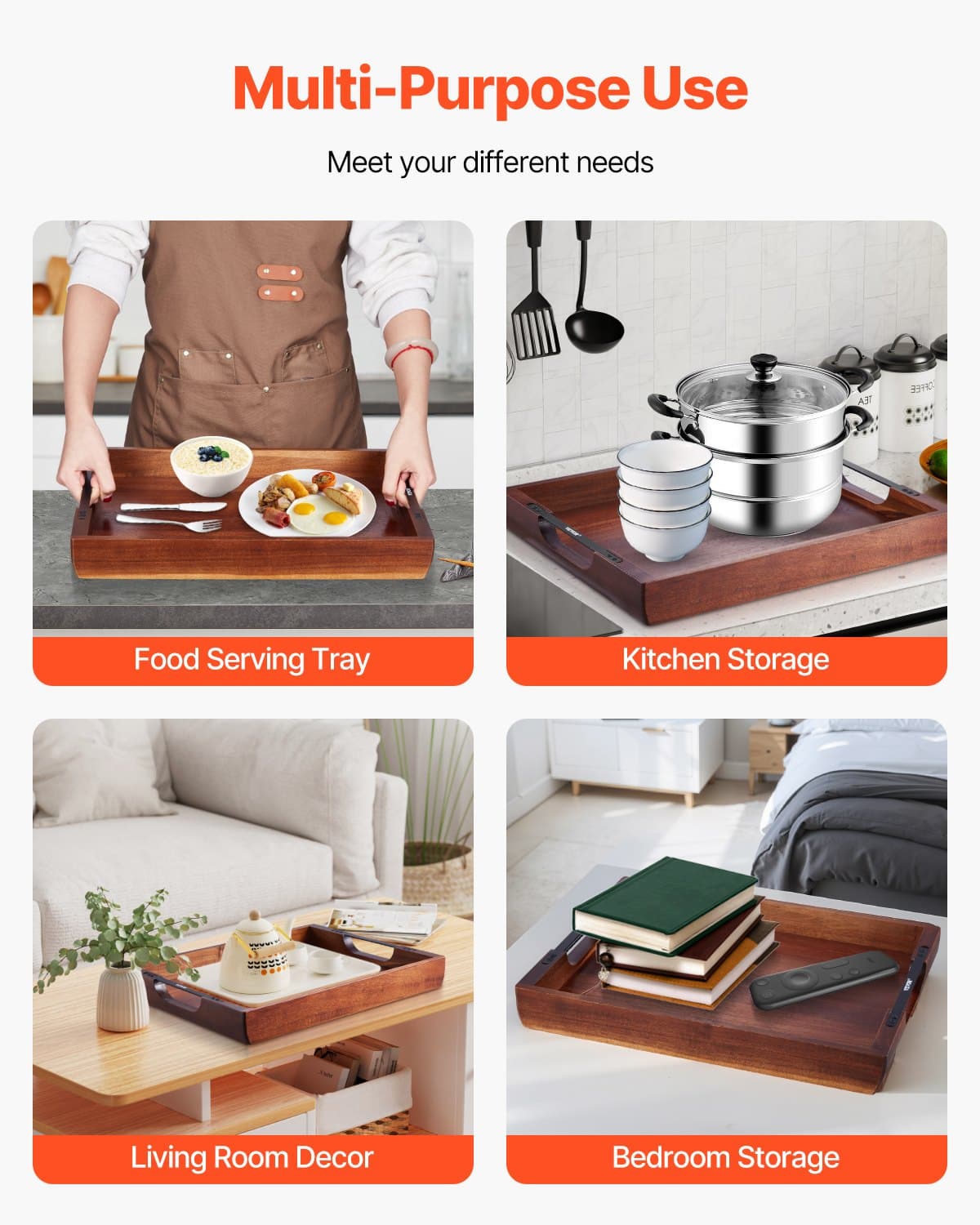 Acacia Serving Tray Table for Food, Laptop, and Drinks