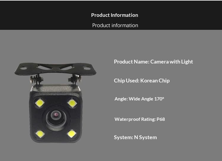 Car Rearview Camera, HD Night Vision CCD, LED 4-Light, Reverse Camera
