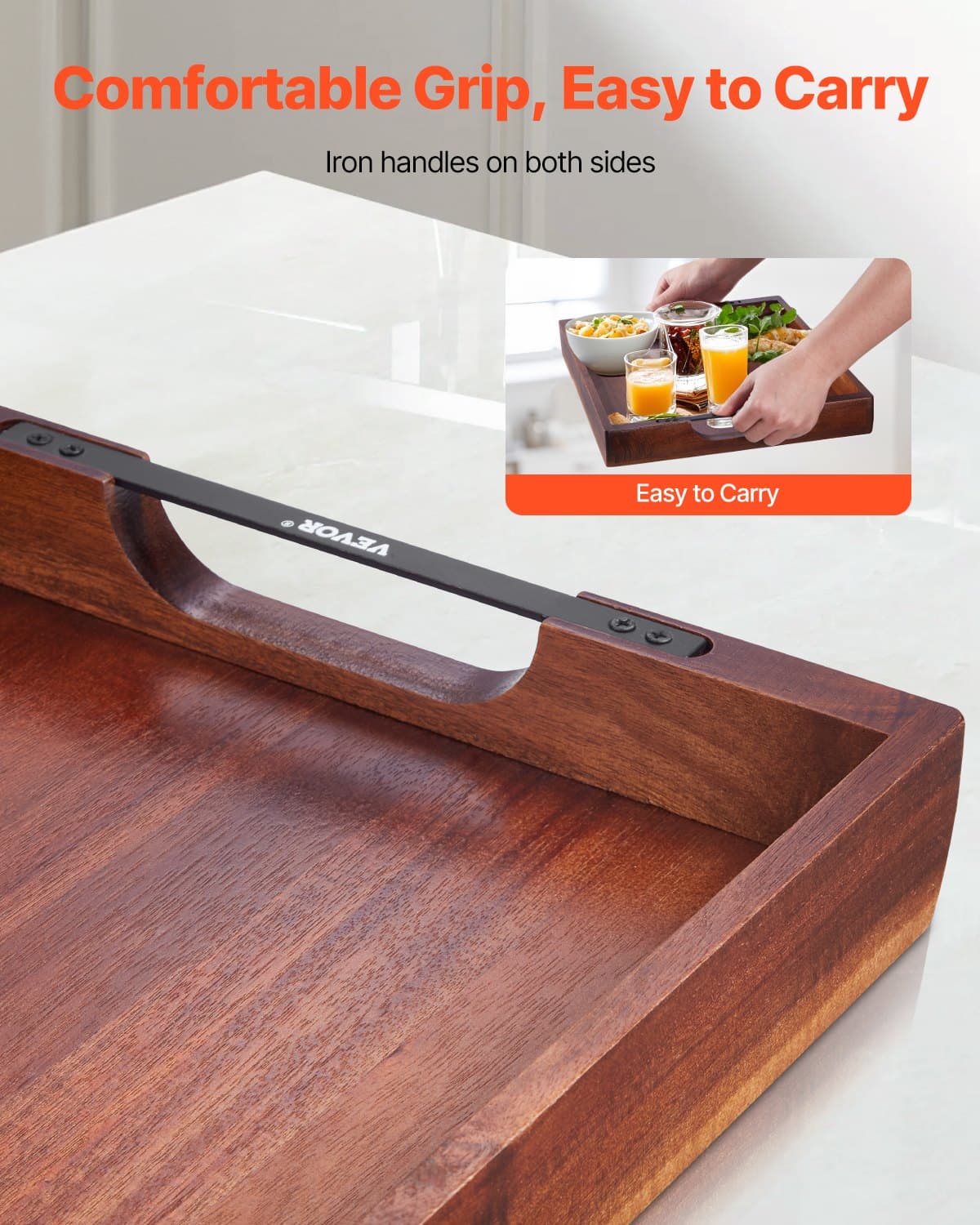 Acacia Serving Tray Table for Food, Laptop, and Drinks