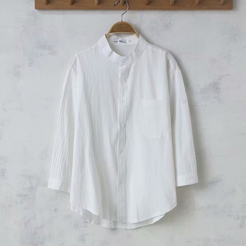 Summer Linen Shirt Men's Cotton And Linen Casual Loose Shirt — White-L