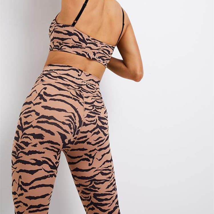 Women's High Waist Fitness Running Tights — Tiger pattern-XL
