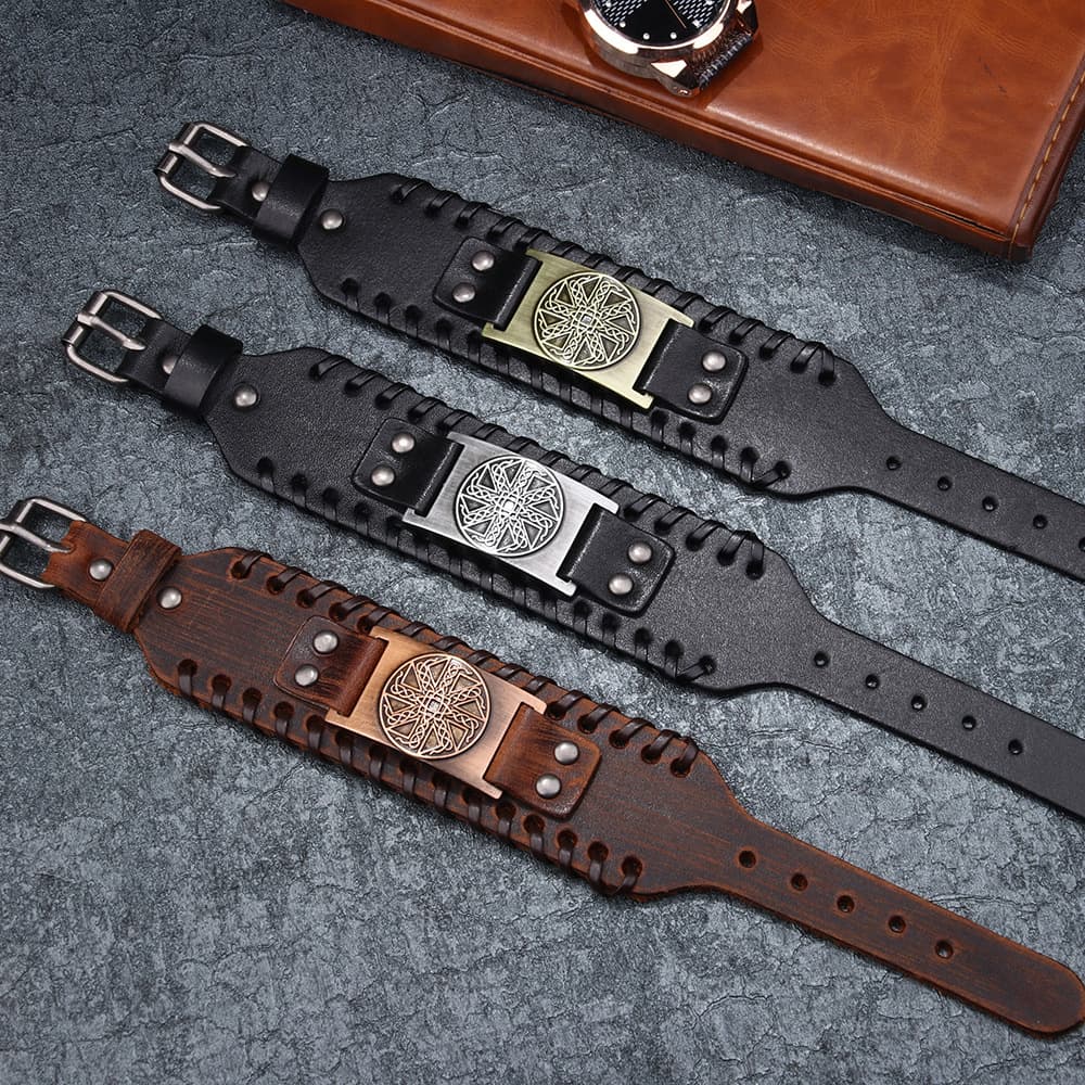 Chino New Irish Knot Amulet Leather Bracelet Russia Cross-border Jewelry Pagan Bracelet Wholesale