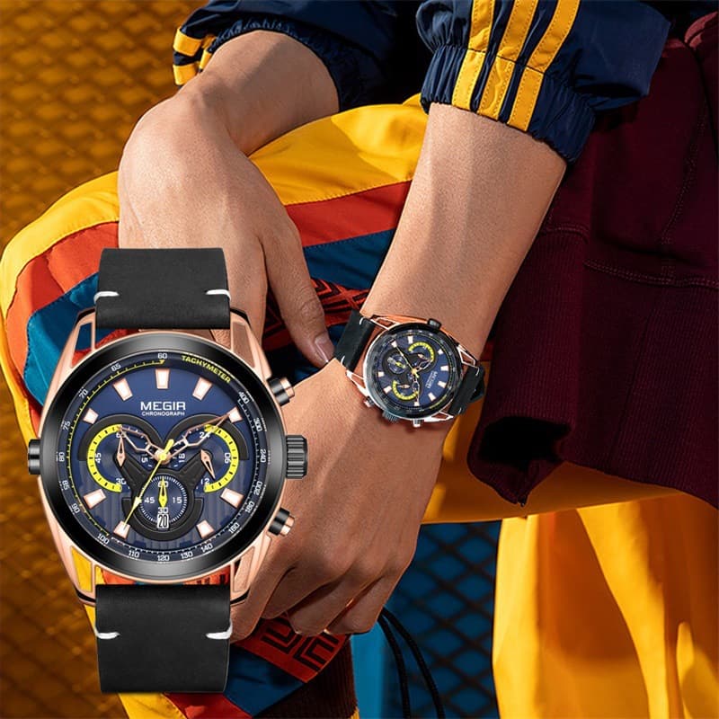 Watch Men's Trendy Blue Chronograph Watch Sports Quartz Watch