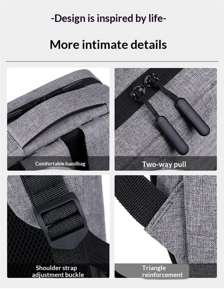 New Men's Backpack With Large Capacity, Multifunctional Backpack, Business Computer Bag, USB Charging Backpack - Gray — grey