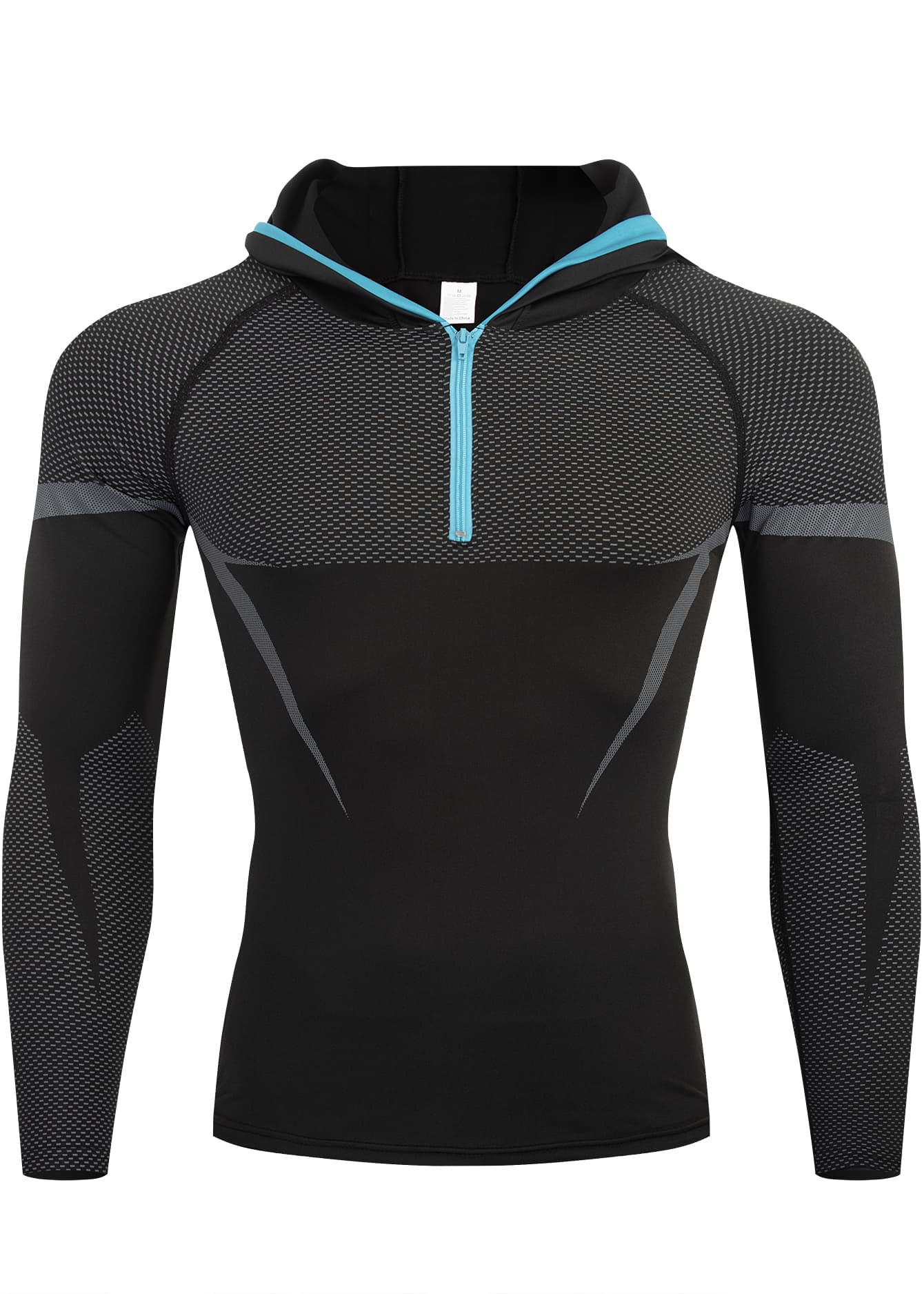 Men's Half-Zip Hooded Compression Training Top, Black/Red