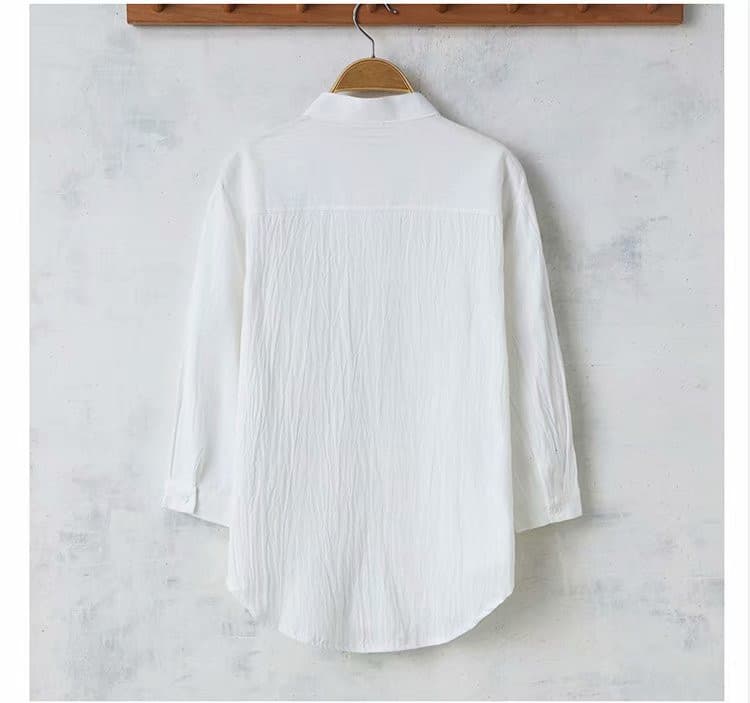 Summer Linen Shirt Men's Cotton And Linen Casual Loose Shirt — White-L