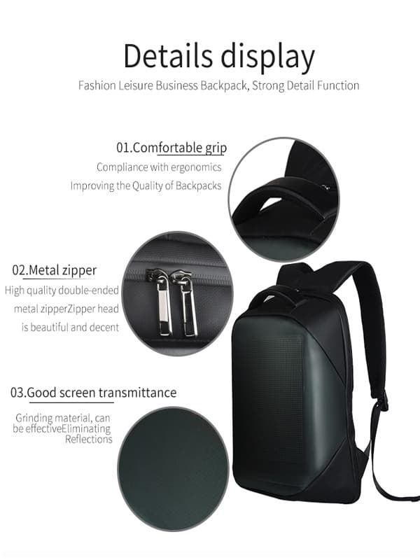 Regular LED Backpack Cycling & Hiking Bag DIY Text Animation Polyester Material Hot Sale - Black With WiFi — Black WiFi