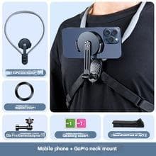 Magnetic Neck Strap Mount For Mobile Live Streaming With Anti-Shake Shooting Original-Angle Action Camera Mount For Cycling Photography — Action Camera and cell phone
