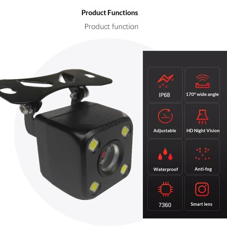 Car Rearview Camera, HD Night Vision CCD, LED 4-Light, Reverse Camera