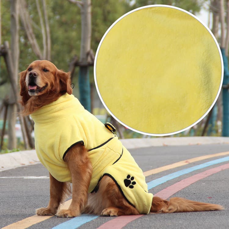 Soft And Absorbent Pet Embroidered Bathrobe Coral Fleece Pajamas — Yellow-2XL