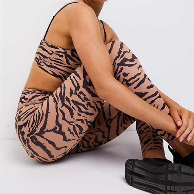 Women's High Waist Fitness Running Tights — Tiger pattern-XL