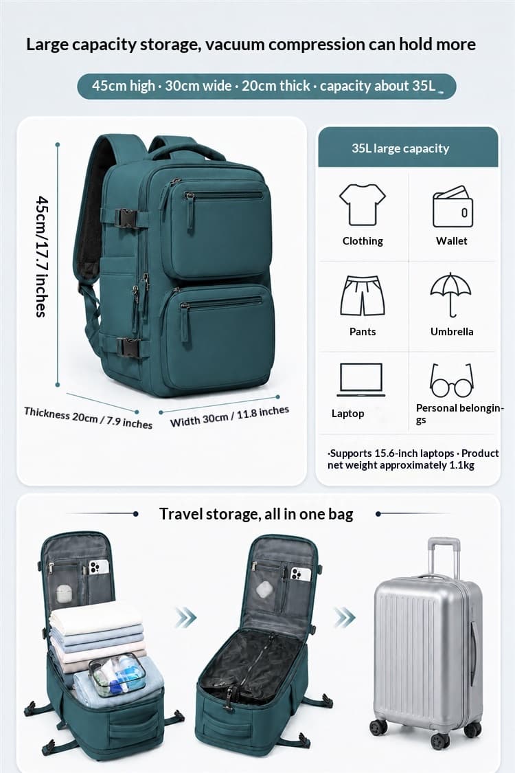 Vacuum Compression Backpack, Budget Airline Boarding Travel Bag, Large Capacity Business Computer Bag, Lightweight