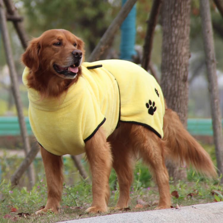 Soft And Absorbent Pet Embroidered Bathrobe Coral Fleece Pajamas — Yellow-2XL