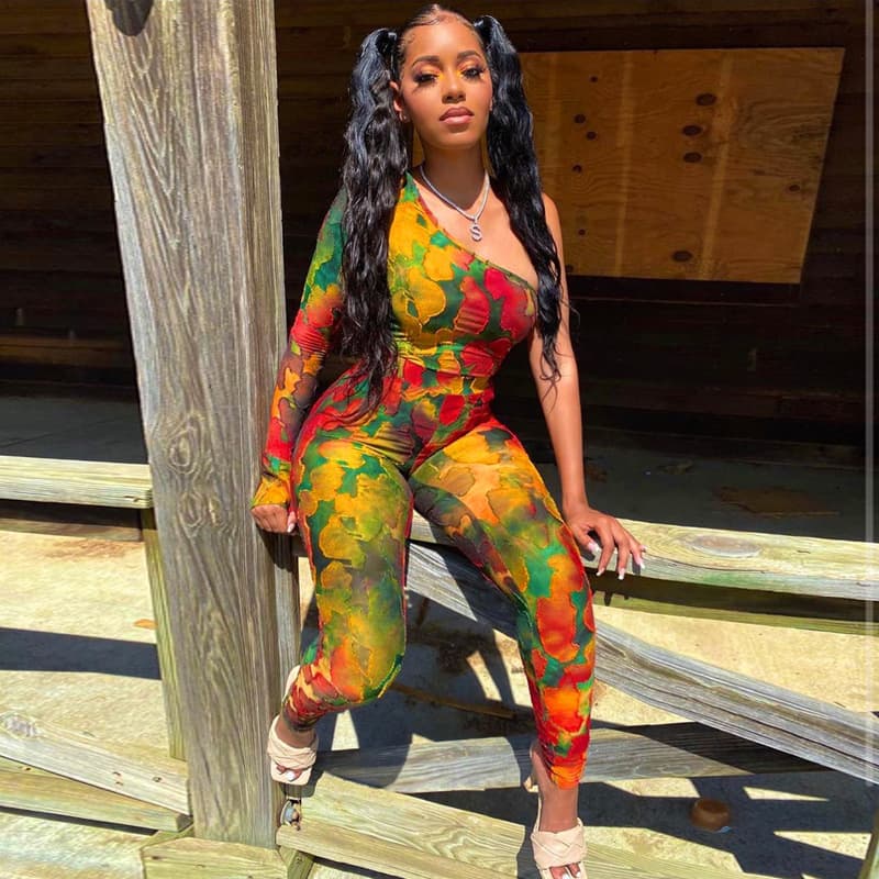 Tie-Dye One-Shoulder Yoga Workout Tights for Women