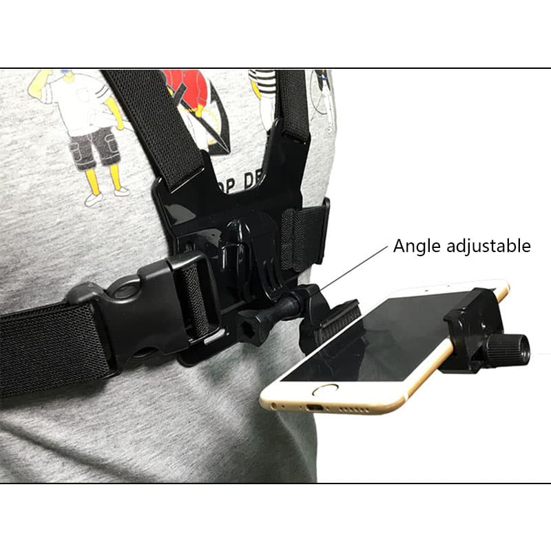 Mobile Phone Chest Mount Harness Strap Holder Cell Phone Clip Action Camera Adjustable Straps — Black