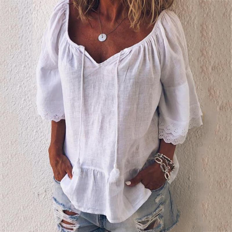 Cotton Linen Shirt — Yellow-L